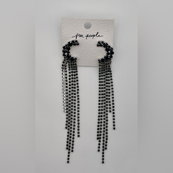 FP Free People | Drop Earrings | Black Diamond & Silver | Moon - Picture 1 of 4